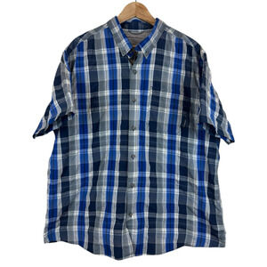 Eddie Bauer Travex Button Up Shirt Men’s 2XL Blue Plaid Short Sleeve Classic‎